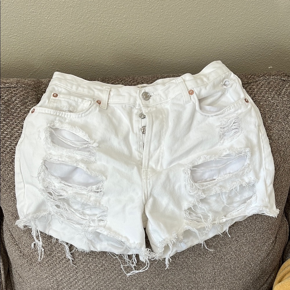 Free People White Distressed Jean Shorts